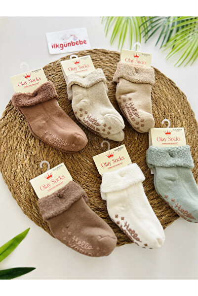 Mamman's 6-Piece Anti-Slip Sole Towel Socks, Thick Winter Socks Unisex, Girl-Boy Baby Kids Socks Set