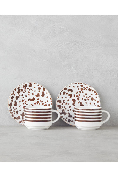 English Home Sedona New Bone China 4 Piece 2 Person Tea Cup Set 230 ml Brown