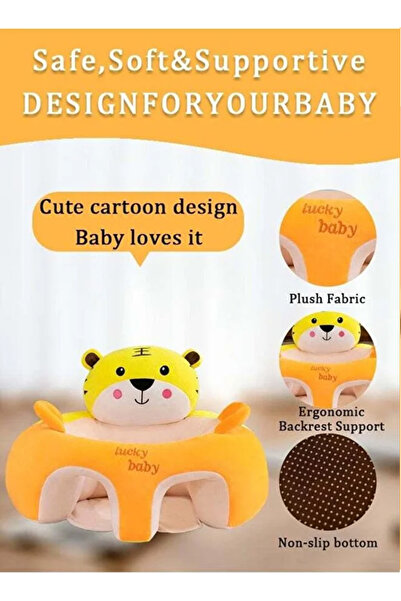 Generic Cute Tiger Plush Baby Learning Seat- Crystal Velvet PP Cotton, Portable Toddler Sitting Support Sofa