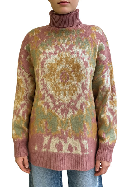 Qualia Butik Women's Premium Patterned Turtleneck Sweater