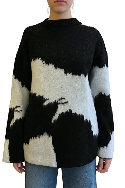 Qualia Butik Women's bicycle collar patterned Oversized knit sweater