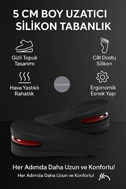 CNGZSHOP 5 Cm Boy Uzatıcı Silikon Tabanlık | Hava Yastıklı Gizli Topuk Yüksel...