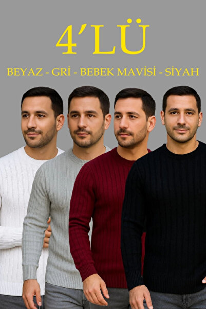 Silerra Men's Corded Fabric Knitwear Sweater Set of 4 – White, Burgundy, Grey, Black Thick Woven Cotton Regular Fit Bisi