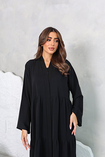 SAI ABAYA Premium Korean Nida Elegant Black Flowy Layered Abaya for Women Modest Maxi Dress