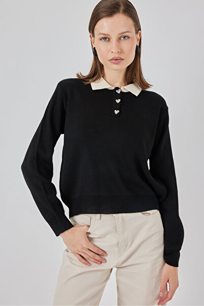 SixGirlsBoutique Siyah Gündelik Kolej Zarif Kazak