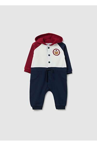 Ovs Multicolour pure cotton baby onesie with hood
