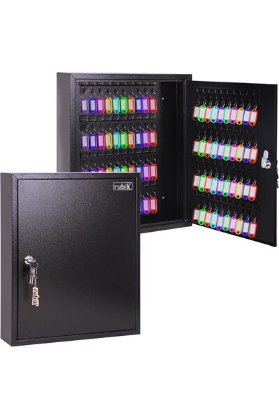 RUBIK خزانة مفاتيح معدنية RB80SK بسعة 80 مفتاحًا (أسود)
