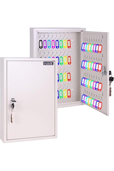 RUBIK خزانة مفاتيح معدنية مثبتة على الحائط مزودة بـ 64 مفتاحًا RB64SK (أبيض)
