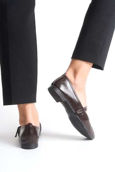 senzora Acıkahve Patent Leather Women's Daily Ballet Shoes