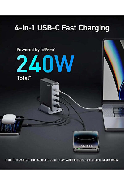 Anker باور بورت 240 واط 3 سي/1 أمبير PD GAN أسود