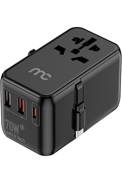 Mycandy ITC-D270 International Travel Adapter 70W | USB-C & USB-A | Black