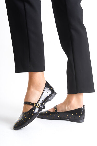 senzora Women's Trok Detailed Ballerina Shoes Black Patent Leather