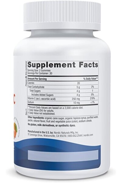 Nordic Naturals Vitamin C Gummies, Tart Tangerine - 60 Gummies - 250 mg