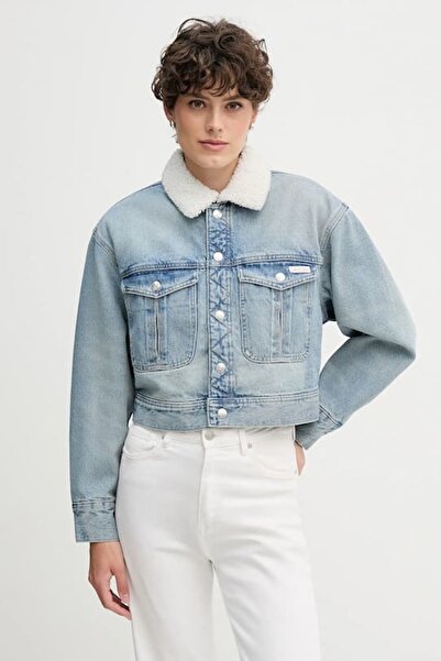 Calvin Klein Kadın Sherpa Wool Denim Peluş Yakalı Ceket - Mavi