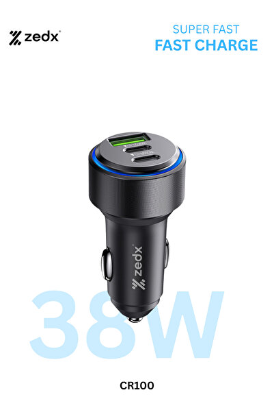 ZEDX شاحن سيارة مع محول شحن فائق السرعة 38 وات بثلاثة منافذ لجميع الهواتف الم...