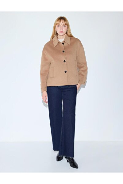 Jimmy Key Camel Hair Relaxed Fit Double-Breasted Collar Wool Blend Cashmere Coat