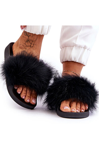 BOTO Papuci de cauciuc pentru femei cu blana neagră lucrece 38