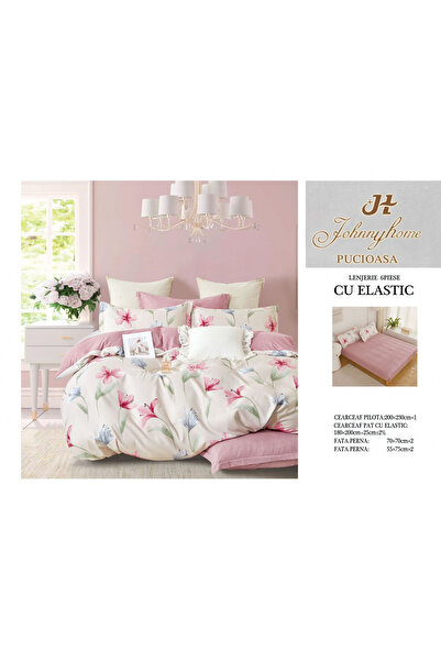 FIONNA.RO Lenjerie De Pat Finet Cu Elastic - Roz Cu Magnolii