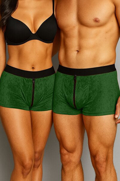 MadyaButik Men's Zipper Detailed New Year Velvet Boxer, Gift Boxer for Couples Women Model Mad03Kbx01