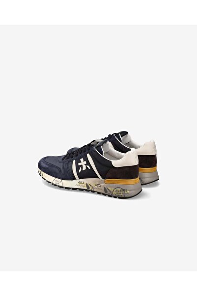 Premiata Men's Soft Suede Leather Comfortable Sole Lace-Up Round Toe Navy Blue Sneaker Lander 7702-Dark Blue