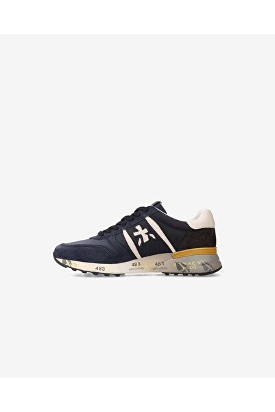 Premiata Men's Soft Suede Leather Comfortable Sole Lace-Up Round Toe Navy Blue Sneaker Lander 7702-Dark Blue