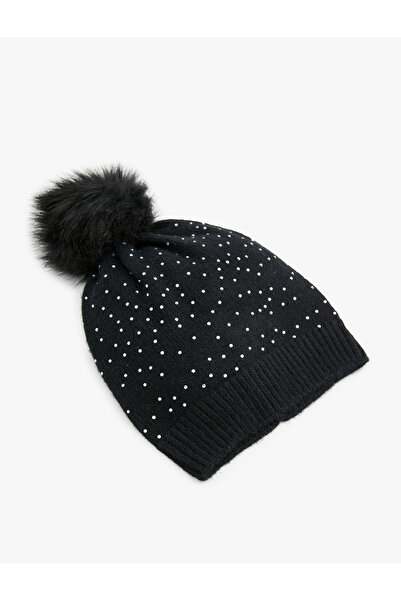 Koton Ponpon Detaylı Katlı Triko Taşlı Bere