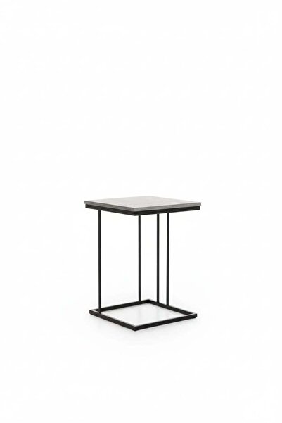 Generic Small Sofa Side Table, Bedside Table with Black Metal Frame Square End Table for Living Room Grey