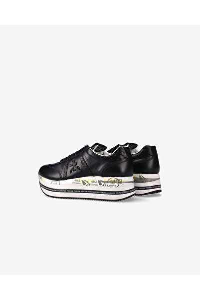 Premiata Women's Platform Eva Sole Logo Embroidered Leather Upper Black Sneaker Beth 7107-Black