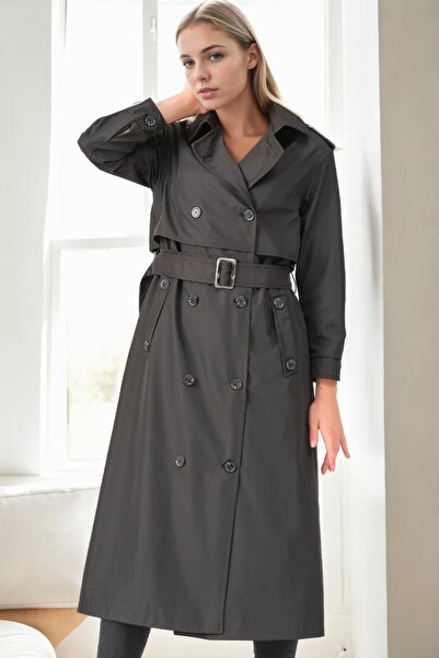 Dewberry Z9674 Trench Coat-Black