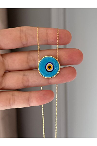 emy by emel luxury silver jewelry Altın Kaplama Mavi Nazar Boncuklu Kolye 925...