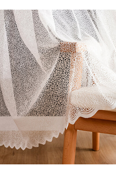 LUNETT HOME Ready to Use Ice Cracked Pattern Tulle Pattern Cream Color Sparse (1X2) Pleated Sewing Tulle Curtain