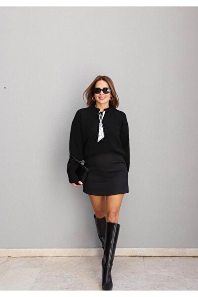 LUMİ Kadın Siyah Basic Mini Etek Yüksek Bel Düz Kesim Şık