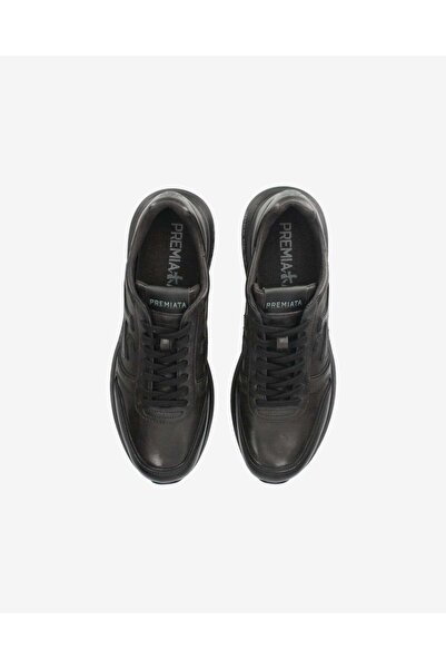 Premiata Men's Comfortable Outsole Low-Top Logo Detailed Leather Black Sneaker Mick 1453N-Black