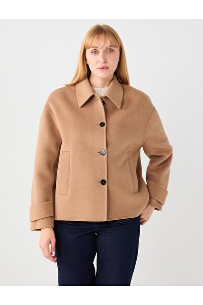 Jimmy Key Camel Hair Relaxed Fit Double-Breasted Collar Wool Blend Cashmere Coat