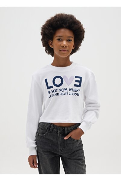 Ovs White regular fit pure cotton girls' sweatshirt