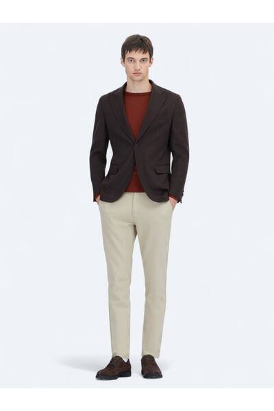 Kip Brown Plain Wool Blend Coat