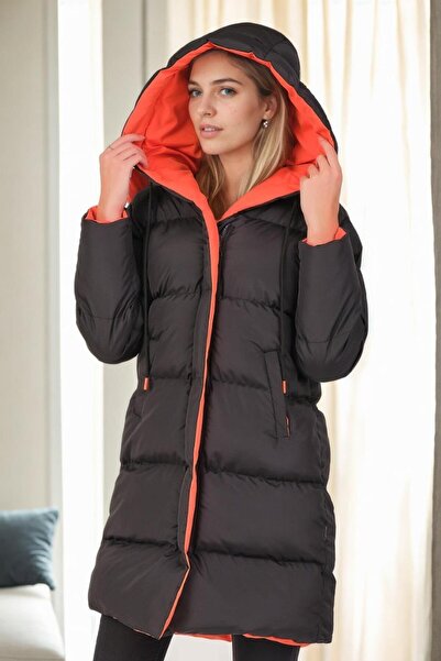 Dewberry Z8687 Coat-Black-Orange