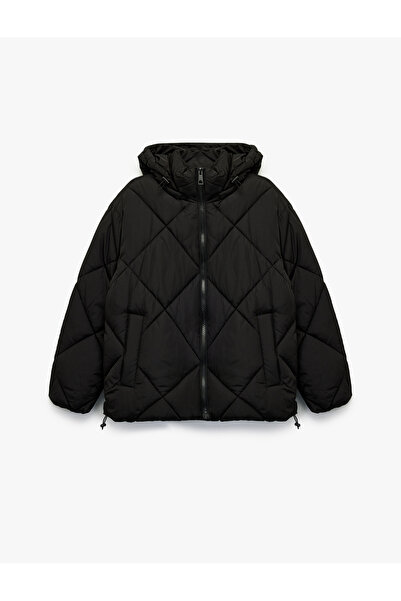 Koton Polar Pocket Detailed Long Sleeve Zippered Water Repellent Hooded Quilted Coat