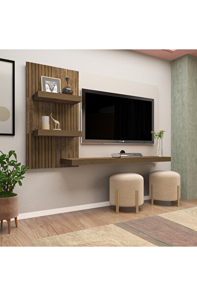 ARTLY وحدة تلفزيون جدراية فخمة طاولة شاشة بتصميم انيق لغرف المعيشة والمنزل مع ارفف جانبية 160*96*31