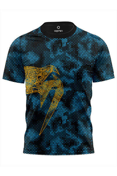 Lopron Dijital Kamuflaj Antreman Forma Gym UFC t-shirt Balck Blue Tişort
