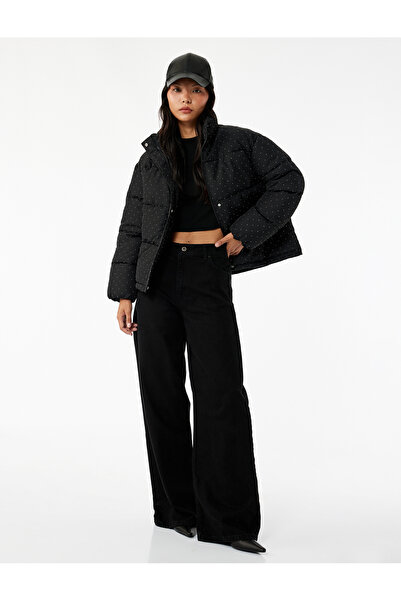 Koton Mock Neck Stone Inflatable Jacket with Zipper Pocket Detail