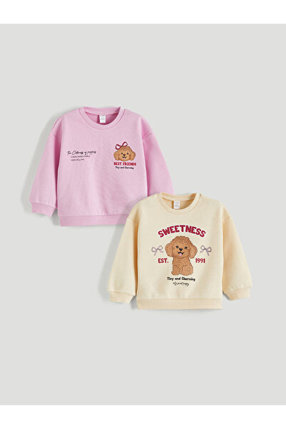 LC Waikiki Bej guler rotund Hanorac gros pentru fete tricou 2buc