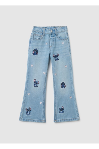 Ovs Girls' pure cotton blue regular fit jeans with Disney embroidery