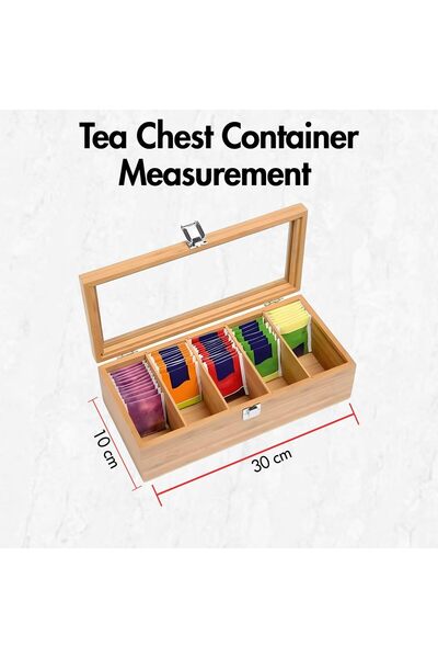 Generic Tea Bag Organizer Storage Box, 5 Compartment Wooden Chest with Clear Lid for Kitchen