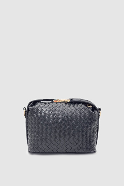 Wuclo Zyren Knitted Patterned Crossbody Bag with Buckle and Zipper Closure Black