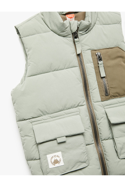 Koton Mock Neck Sleeveless Inflatable Vest with Zipper Pocket Detail