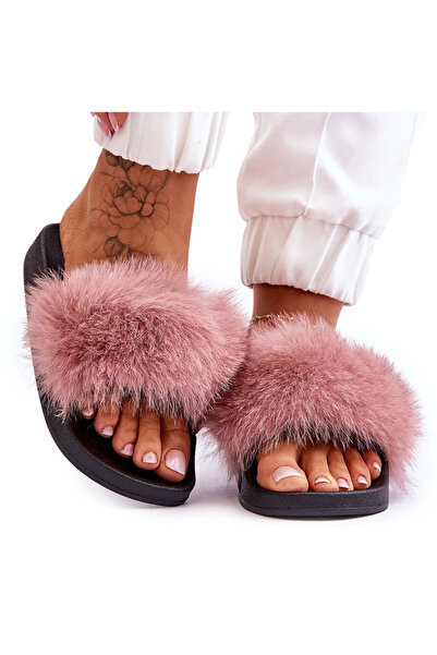 BOTO Papuci de cauciuc pentru femei cu blana roz lucrece 38