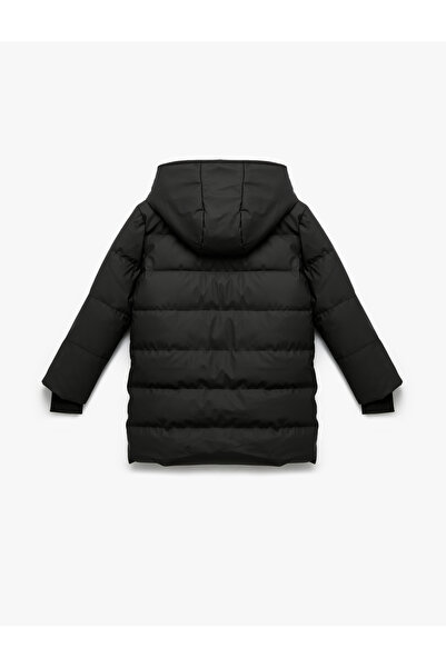 Koton Long Sleeve Zipper Pocket Faux Fur Inside Hooded Long Puffer Coat