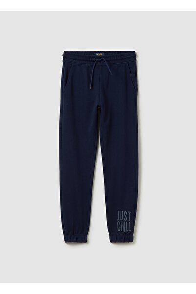 Ovs بنطلون رياضي أزرق للأولاد مصنوع من القطن الخالص بقصّة عادية