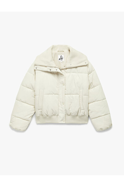 Koton Long Sleeve Wide Collar Anorak Puffer Jacket with Zipper Pocket Detail